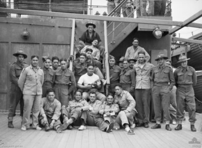 Sydney, NSW. Some Members Of 28th Maori Battalion, 4th Reinforcements, NZEF (New Zealand Expeditionary Force) On Board HMT Batory. Department of Information (Australia) / Public domain