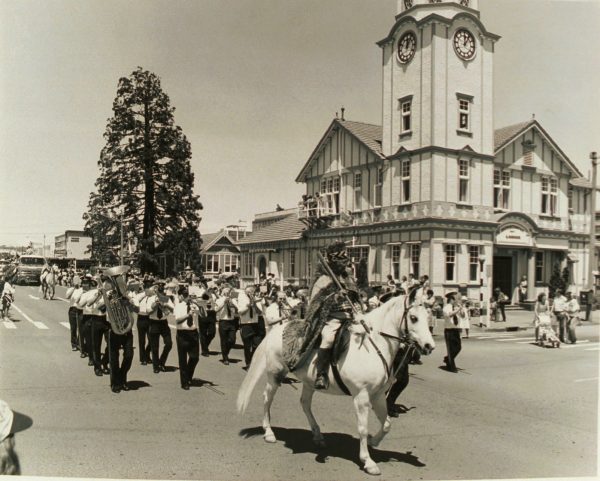 Maori Chief on a a horse in the Santa Parade